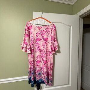 Lilly Pulitzer Lula Pink and Blue Floral Short Sleeve Dress